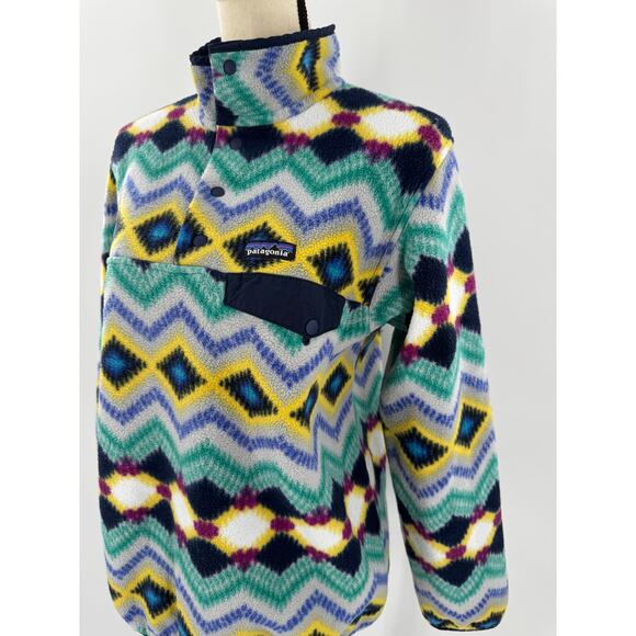 Patagonia Womens Synchilla Fleece Jacket Navy Timber Twist Geometric Size L - Picture 3 of 10